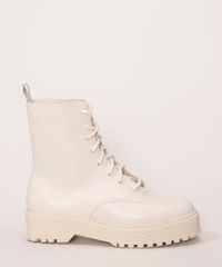 Coturno Off White Cano Baixo Feminino lateral Coturno Off White Cano Baixo Feminino lateral