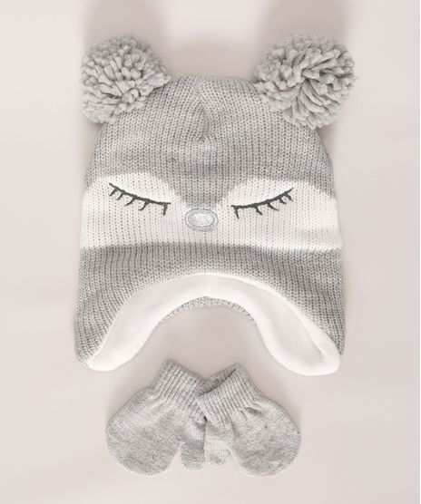 Kit-Gorro-de-Trico-Infantil-Pinguim---Luva-Cinza-9973201-Cinza_1