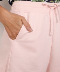 Short-de-Moletom-Feminino-Cintura-Alta-com-Recorte-Canelado-e-Bolsos-Rosa-Claro-9975493-Rosa_Claro_4