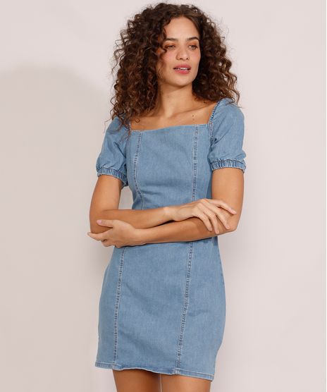 Vestido-Jeans-Feminino-Curto-com-Recortes-Manga-Bufante-Azul-Medio-9978881-Azul_Medio_1