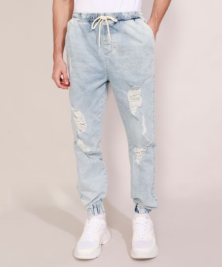 Calca-Jeans-Masculina-Jogger-Slim-Destroyed-Marmorizada-com-Cordao-Azul-Claro-9978687-Azul_Claro_1 Calca-Jeans-Masculina-Jogger-Slim-Destroyed-Marmorizada-com-Cordao-Azul-Claro-9978687-Azul_Claro_1