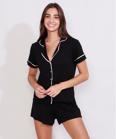 Pijama-Feminino-Camisa-Manga-Curta-com-Vivo-Contrastante-Preto-9984850-Preto_1