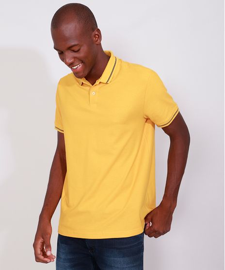 Polo-de-Piquet-Masculina-Basica-Comfort-Manga-Curta-Mostarda-9842591-Mostarda_1_1