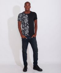 Camiseta-Masculina-Slim-Manga-Curta-com-Estampa-Paisley-Gola-Careca-Preta-9982289-Preto_3