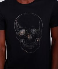 Camiseta-Masculina-Slim-Manga-Curta-Caveira-Metalizada-com-Relevo-Gola-Careca-Preta-9982997-Preto_2