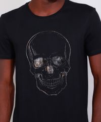 Camiseta-Masculina-Slim-Manga-Curta-Caveira-Metalizada-com-Relevo-Gola-Careca-Preta-9982997-Preto_5