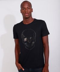 Camiseta-Masculina-Slim-Manga-Curta-Caveira-Metalizada-com-Relevo-Gola-Careca-Preta-9982997-Preto_6