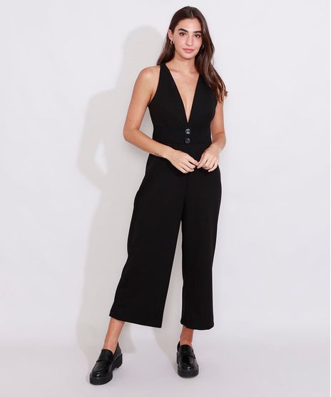 Macacao-Feminino-com-Botoes-Sem-Manga-Decote-V-Profundo-Preto-9984485-Preto_1