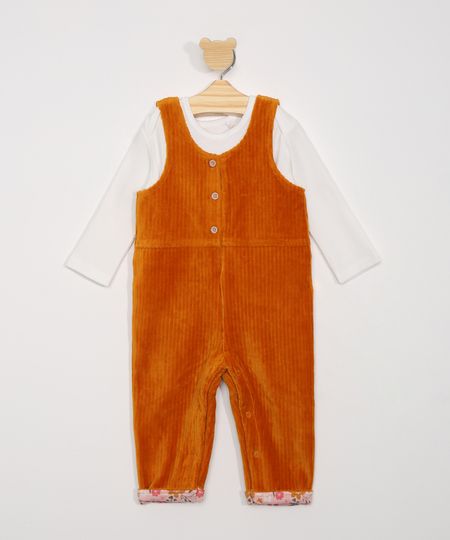 Conjunto-Blusa-Infantil-Manga-Longa-Branca---Macacao-de-Veludo-Cotele-Marrom-9971716-Marrom_1