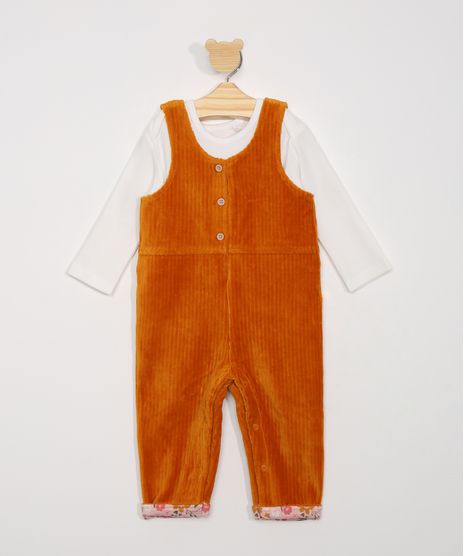 Conjunto-Blusa-Infantil-Manga-Longa-Branca---Macacao-de-Veludo-Cotele-Marrom-9971716-Marrom_1