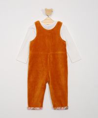Conjunto-Blusa-Infantil-Manga-Longa-Branca---Macacao-de-Veludo-Cotele-Marrom-9971716-Marrom_2
