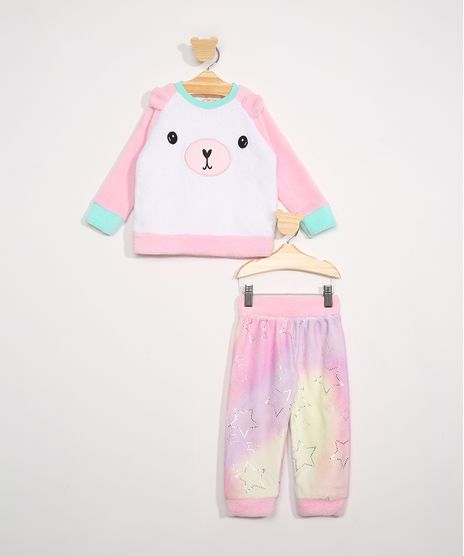 Pijama-de-Fleece-Infantil-Raglan-Ursinho-Manga-Longa-Rosa-9972641-Rosa_1
