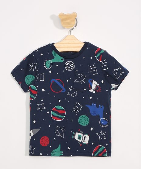 Camiseta-Infantil-Manga-Curta-Estampada-de-Dinossauros-Astronauta-com-Bolso-Azul-Marinho-9975785-Azul_Marinho_1