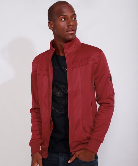 Jaqueta-Bomber-Masculina-Slim-com-Recortes-e-Bolsos-de-Ziper-Gola-Alta-Vinho-8836223-Vinho_1