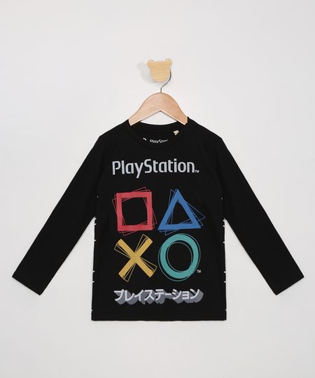 Camiseta-Infantil-Manga-Longa-PlayStation-com-Relevo-Preta-9979080-Preto_1
