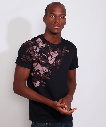 Camiseta-Masculina-Slim-Manga-Curta-Rosas-Gola-Careca-Preta-9980903-Preto_1