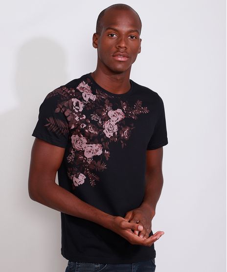 Camiseta-Masculina-Slim-Manga-Curta-Rosas-Gola-Careca-Preta-9980903-Preto_1