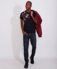 Camiseta-Masculina-Slim-Manga-Curta-Rosas-Gola-Careca-Preta-9980903-Preto_3