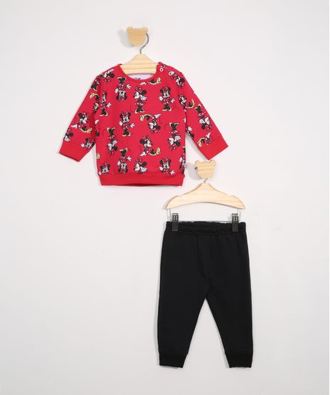 Conjunto-de-Moletom-Infantil-Blusa-Estampado-Minnie-Vermelha---Calca-Jogger-Preto-9979670-Preto_1