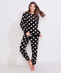 Pijama-de-Fleece-Feminino-Manga-Longa-Estampado-de-Poa-Preto-9974704-Preto_3