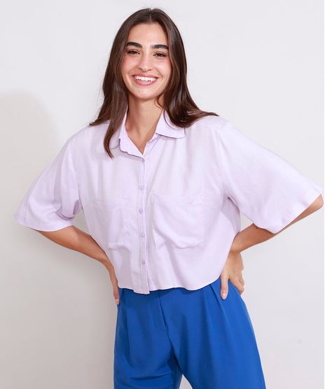 Camisa-de-Crepe-Feminina-Manga-Curta-Ampla-Cropped-com-Bolsos-Lilas-9982703-Lilas_1
