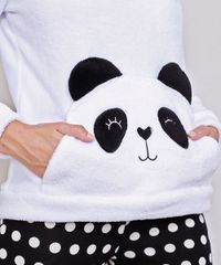 Pijama-de-Fleece-Feminino-Manga-Longa-Panda-com-Bolso-Canguru-e-Poa-Branco-9974104-Branco_2