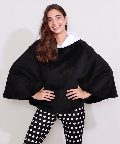 Poncho-de-Fleece-Feminino-Panda-com-Capuz-e-Orelhas-Preto-9974106-Preto_1