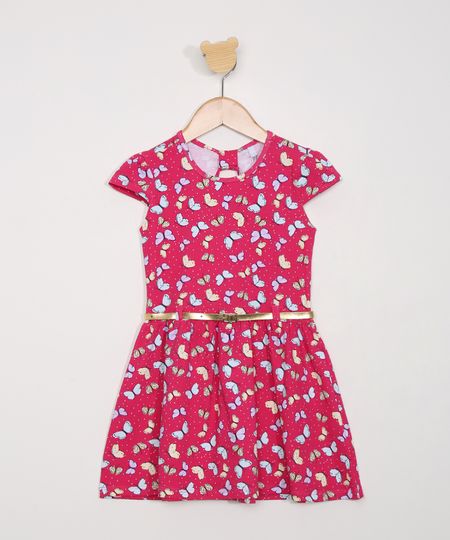 Vestido-Infantil-Manga-Curta-Estampado-de-Borboletas-com-Cinto-Pink-9979189-Pink_1
