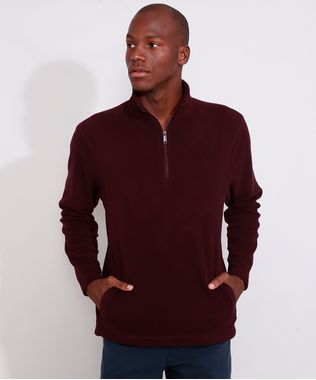 Blusa-de-Fleece-Masculina-Basica-com-Bolsos-e-Meio-Ziper-Gola-Alta-Vinho-9783389-Vinho_1