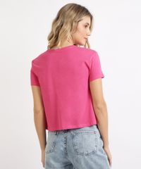Blusa-Feminina-Basica-com-No-Manga-Curta-Decote-Redondo-Rosa-Escuro-9883921-Rosa_Escuro_1_2