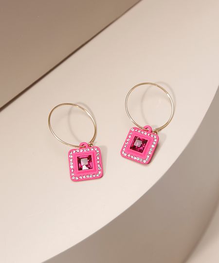 Brinco-de-Argola-Feminino-com-Pingente-Quadrado-de-Strass-Dourado-9980638-Dourado_1