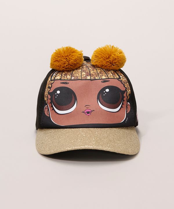 Boné Infantil LOL Surprise com Pompons e Glitter Preto P