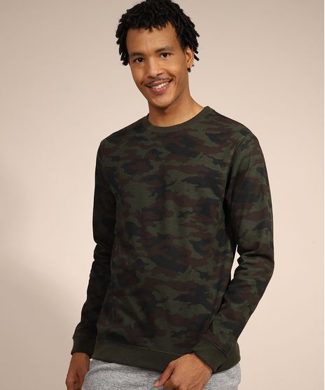 Blusa-de-Moletom-Masculina-Camuflada-Gola-Careca-Verde-Escuro-9800084-Verde_Escuro_1