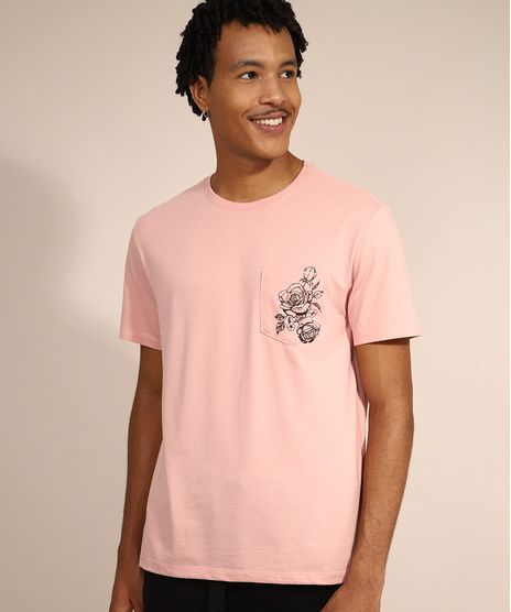 Camiseta-Masculina-Manga-Curta-Rosas-com-Bolso-Gola-Careca-Rosa-9981554-Rosa_1