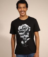 Camiseta-Masculina-Manga-Curta-Caveira-com-Rosa-Gola-Careca-Preta-9981620-Preto_1