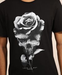 Camiseta-Masculina-Manga-Curta-Caveira-com-Rosa-Gola-Careca-Preta-9981620-Preto_2