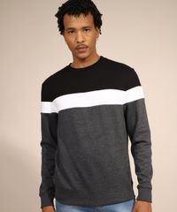 Blusa-de-Moletom-Masculina-com-Recortes-Gola-Careca-Cinza-Mescla-Escuro-9799381-Cinza_Mescla_Escuro_1