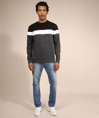 Blusa-de-Moletom-Masculina-com-Recortes-Gola-Careca-Cinza-Mescla-Escuro-9799381-Cinza_Mescla_Escuro_3