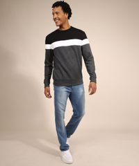 Blusa-de-Moletom-Masculina-com-Recortes-Gola-Careca-Cinza-Mescla-Escuro-9799381-Cinza_Mescla_Escuro_6