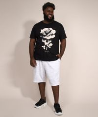 Camiseta-Masculina-Plus-Size-Manga-Curta-Caveira-e-Rosa-Gola-Careca-Preta-9990444-Preto_3