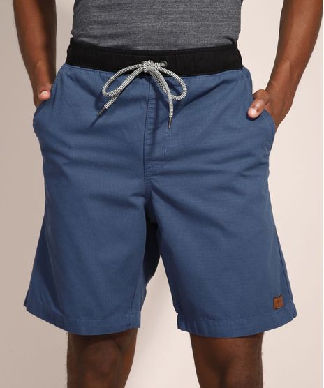 Bermuda-Masculina-de-Sarja-Reta-Texturizada-com-Cos-Contrastante-e-Cordao-Azul-9980150-Azul_1