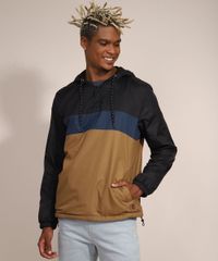 Jaqueta-de-Nylon-Masculina-com-Meio-Ziper-Capuz-e-Bolsos-Preta-9973351-Preto_1