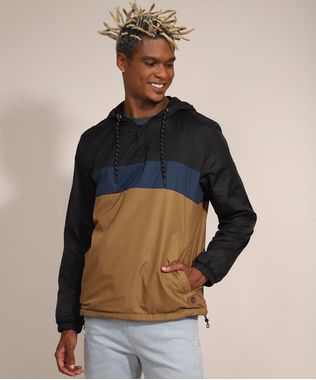 Jaqueta-de-Nylon-Masculina-com-Meio-Ziper-Capuz-e-Bolsos-Preta-9973351-Preto_1