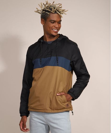 Jaqueta-de-Nylon-Masculina-com-Meio-Ziper-Capuz-e-Bolsos-Preta-9973351-Preto_1