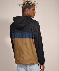Jaqueta-de-Nylon-Masculina-com-Meio-Ziper-Capuz-e-Bolsos-Preta-9973351-Preto_2