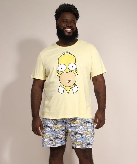 Pijama-Masculino-Plus-Size-Homer-Simpson-Manga-Curta-Amarelo-9980533-Amarelo_1