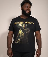Camiseta-Masculina-Plus-Size-Manga-Curta-Mortal-Kombat-X-Scorpion-Gola-Careca-Preta-9982187-Preto_1