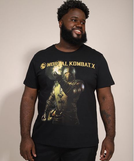Camiseta-Masculina-Plus-Size-Manga-Curta-Mortal-Kombat-X-Scorpion-Gola-Careca-Preta-9982187-Preto_1