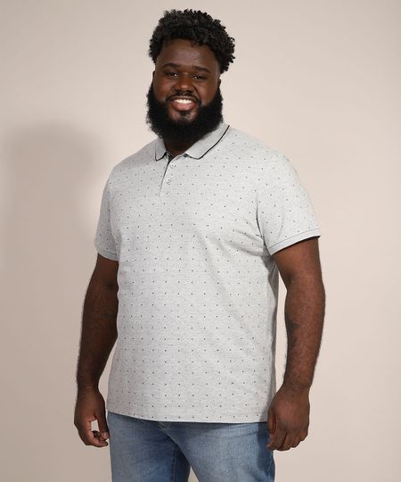 Polo-Masculina-Plus-Size-Tradicional-Estampada-Mini-Print-Manga-Curta-Cinza-Mescla-9983394-Cinza_Mescla_1