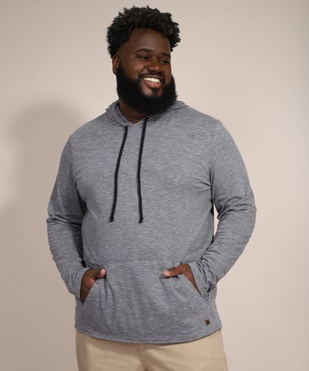 Bata-Masculina-Plus-Size-com-Capuz-e-Bolso-Canguru-Manga-Longa-Cinza-Mescla-Escuro-9983477-Cinza_Mescla_Escuro_1